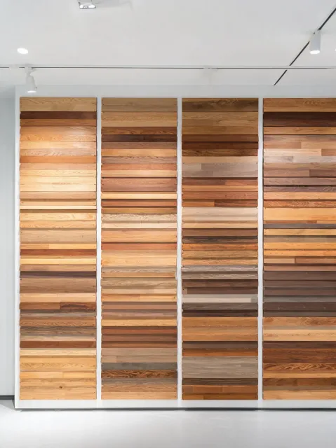 Shaw sample wall with hardwood and LVP