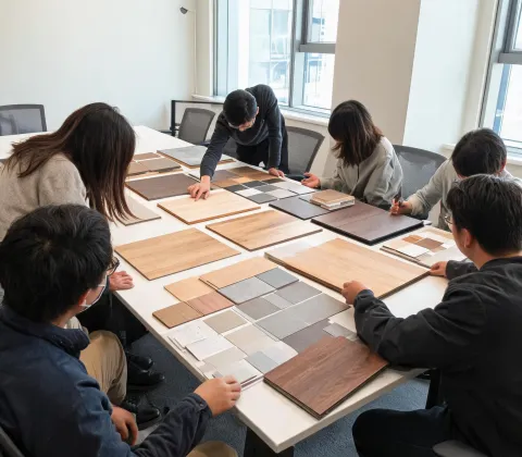 Team workshop reviewing room scenes