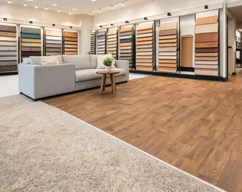 Showroom seating with soft carpet