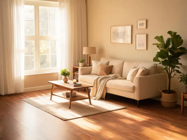 Family living room with Shaw hardwood
