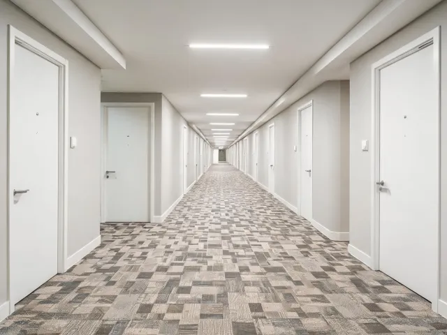Apartment corridor with carpet tile