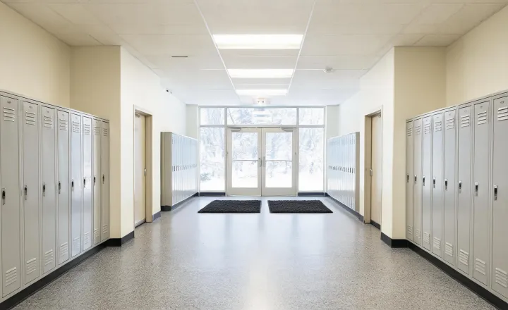 Midwest school corridor with resilient flooring