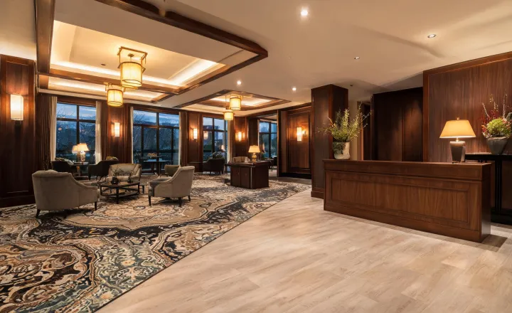 Northeast hotel lobby with commercial carpet