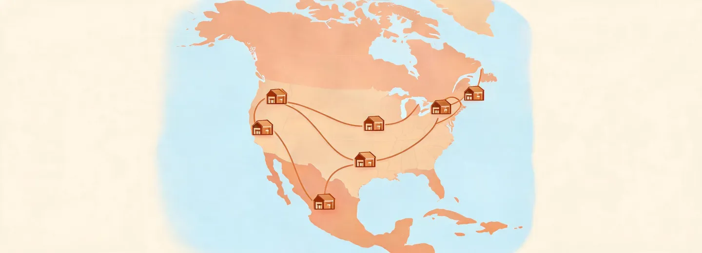 North America coverage map for Shaw flooring distribution
