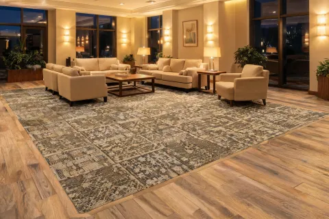 Hospitality lounge with carpet tile