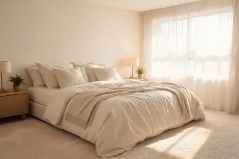 Primary bedroom with soft carpet