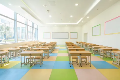 Open classroom with resilient flooring