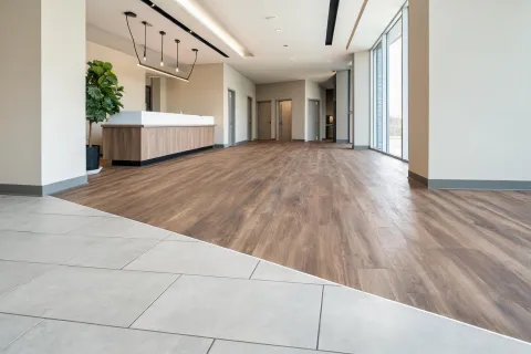 Multifamily lobby with tile and LVP mix